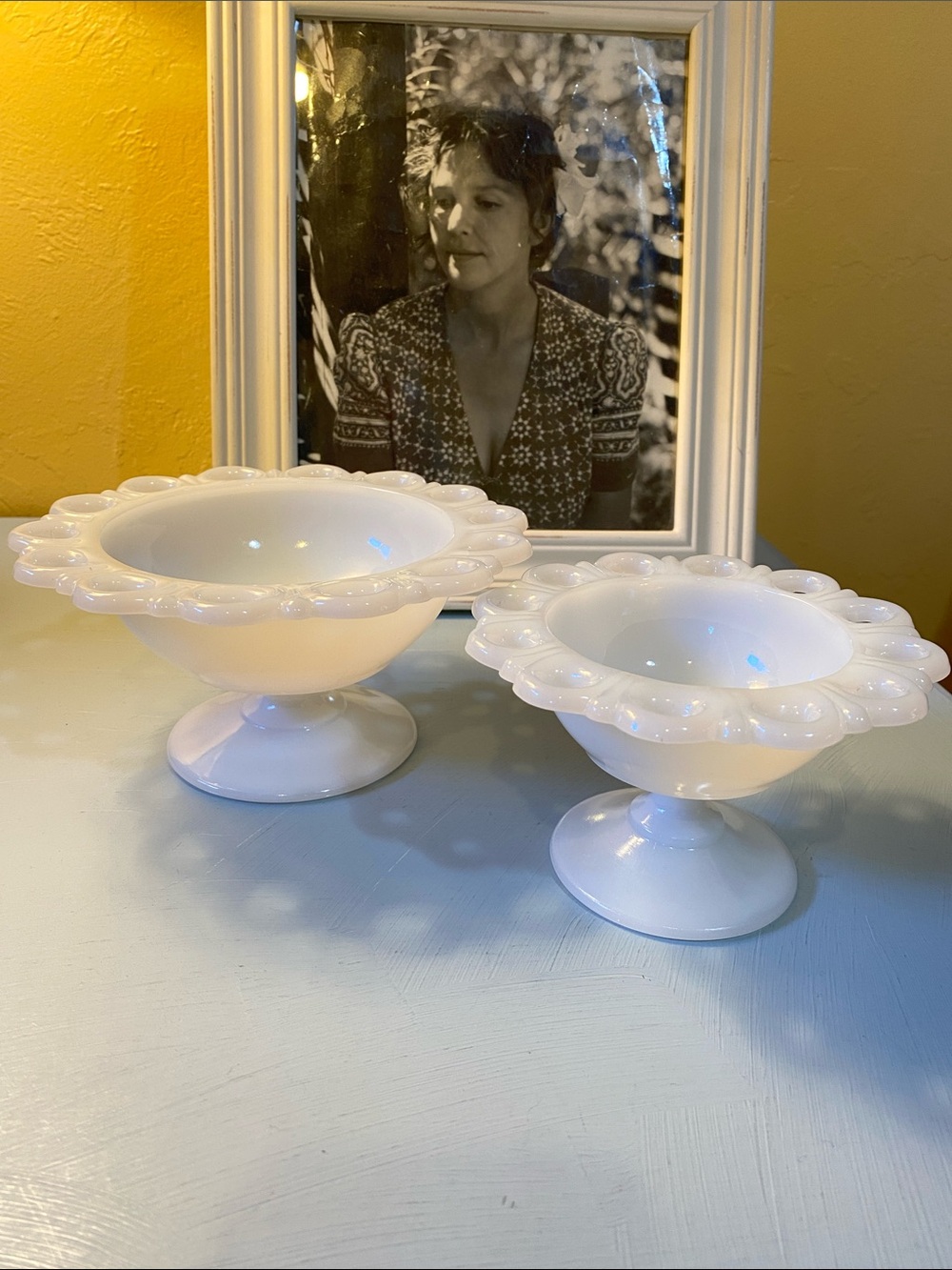 Vintage Milk Glass Lace Edge Compotes - Picture 2 of 6